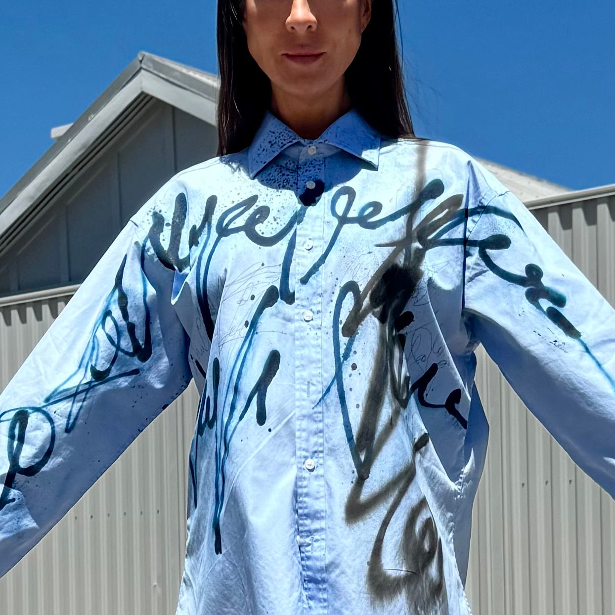 Beautiful blue hand painted shirt