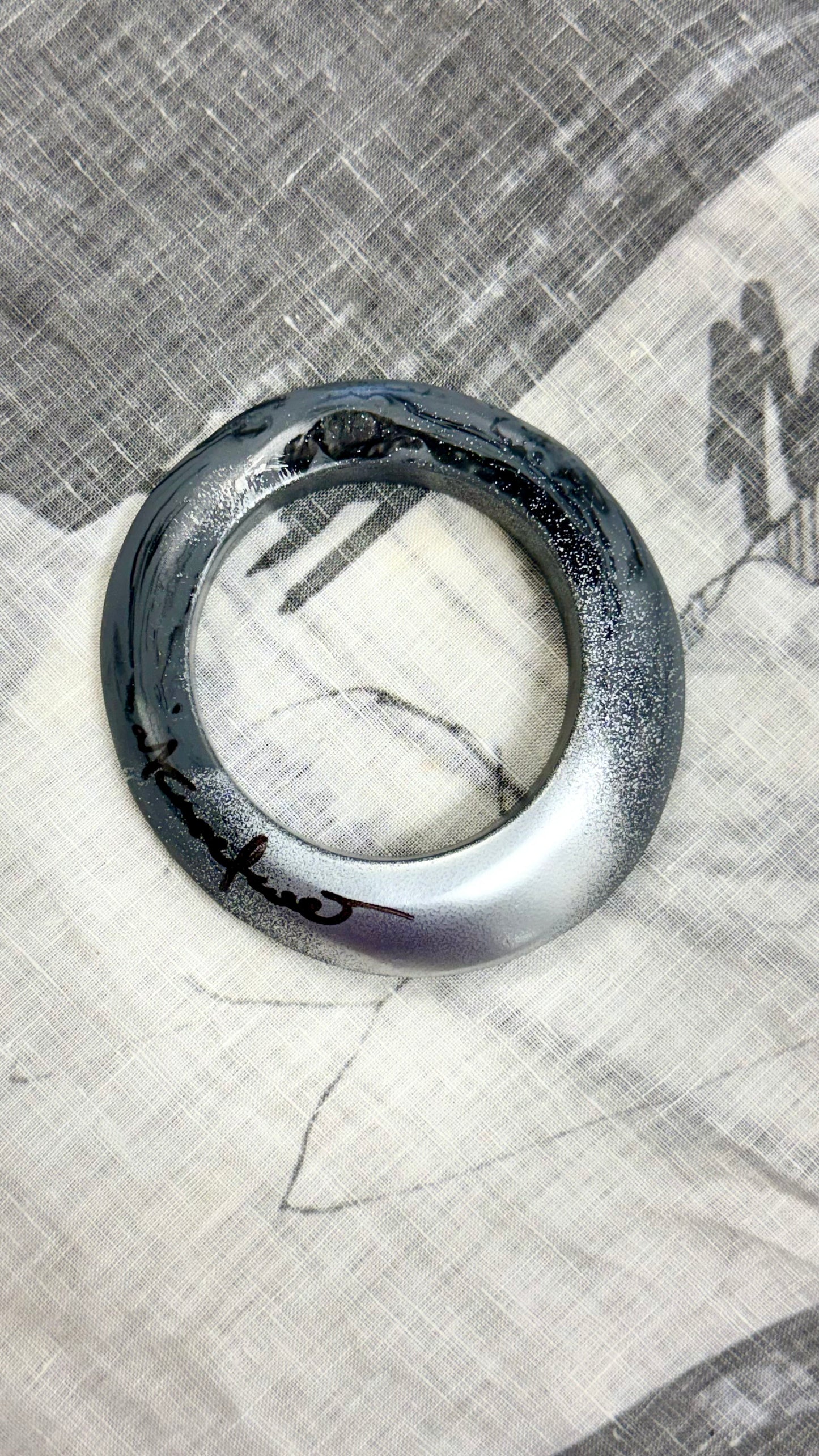 Chrome painted Raven Swirl Resin Bangle