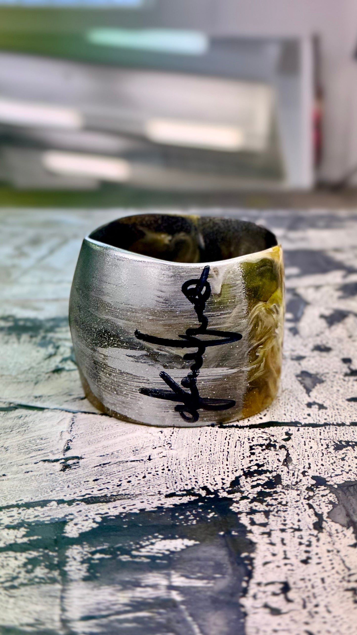 Chrome Limited edition hand painted Amber Resin Bangle